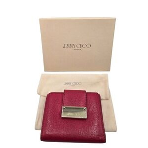 JIMMY CHOO London Leather Wallet with Box Dust Bag Certificate pink Gold Tone